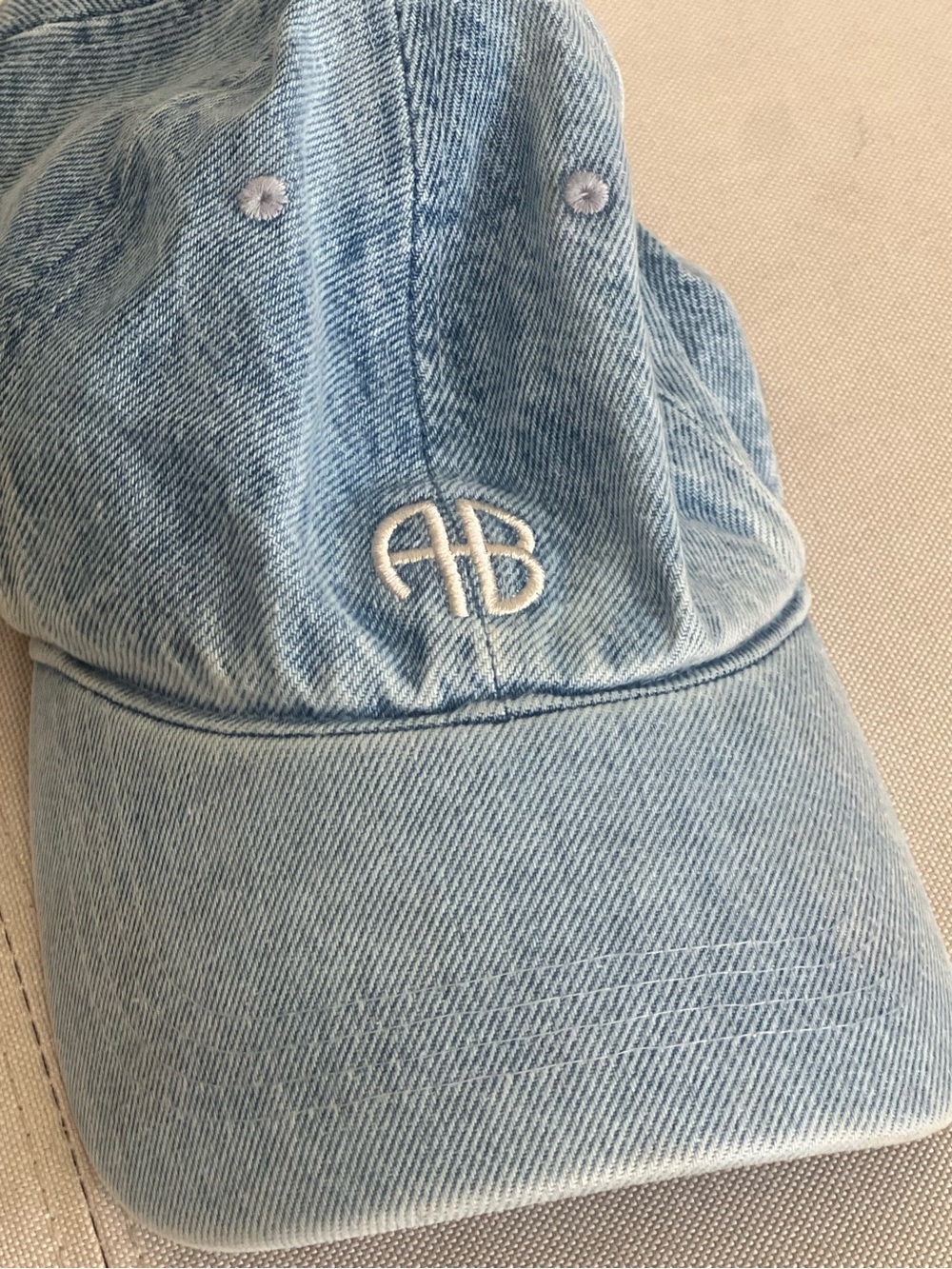 Anine Bing Light Blue Denim Jeremy Designer Baseball Cap with White AB Logo